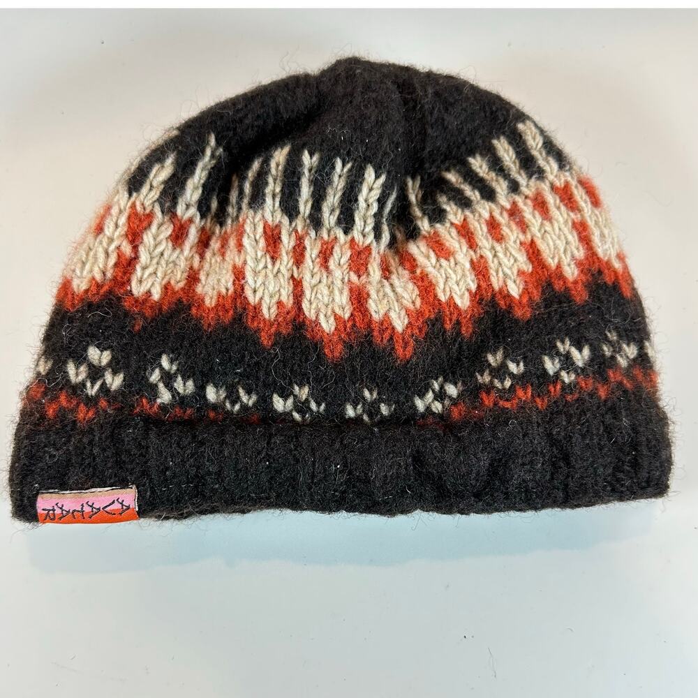 Avatar Beanie Wool Winter Hat Fair Isle Brown Orange